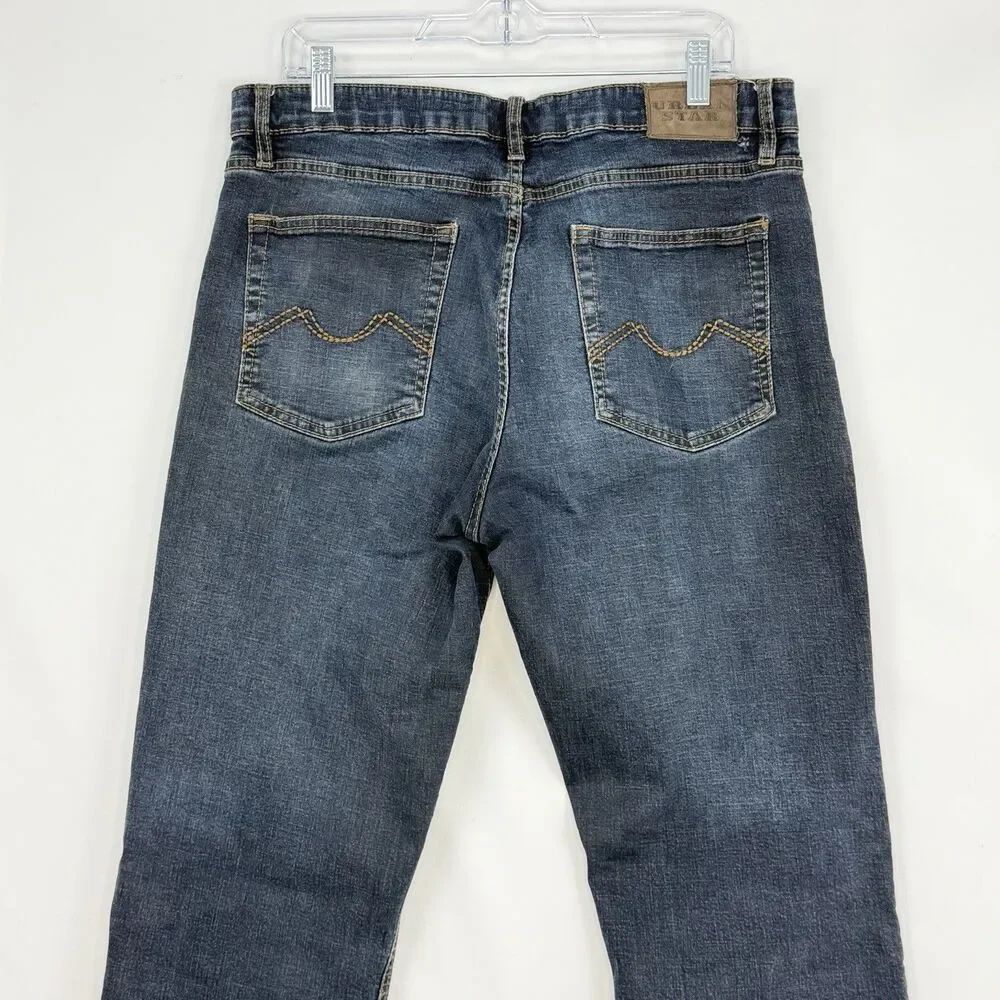 Men's Urban Star Jeans Straight Stretch Medium Wash 5 Pocket Size 36x32